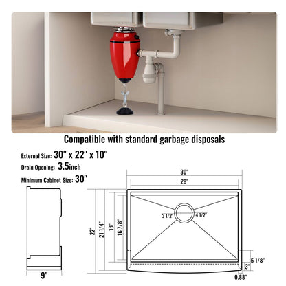 Köksdiskho i lantlig stil, nedfällbara diskhoar i 304 rostfritt stål, toppmonterad enkelho med avsats och tillbehör, diskmaskinsdiskho för arbetsstation, förberedelsekök och bardiskho, 30 tum