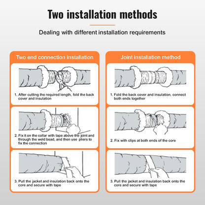 Torktumlarens ventilationsslang, 152,4 mm isolerad flexibel kanal, 7,62 m lång med 2 kanalklämmor, kraftigt treskiktsskydd för VVS, värme, kyla, ventilation och frånluft, flamskyddsvärde R-4.2
