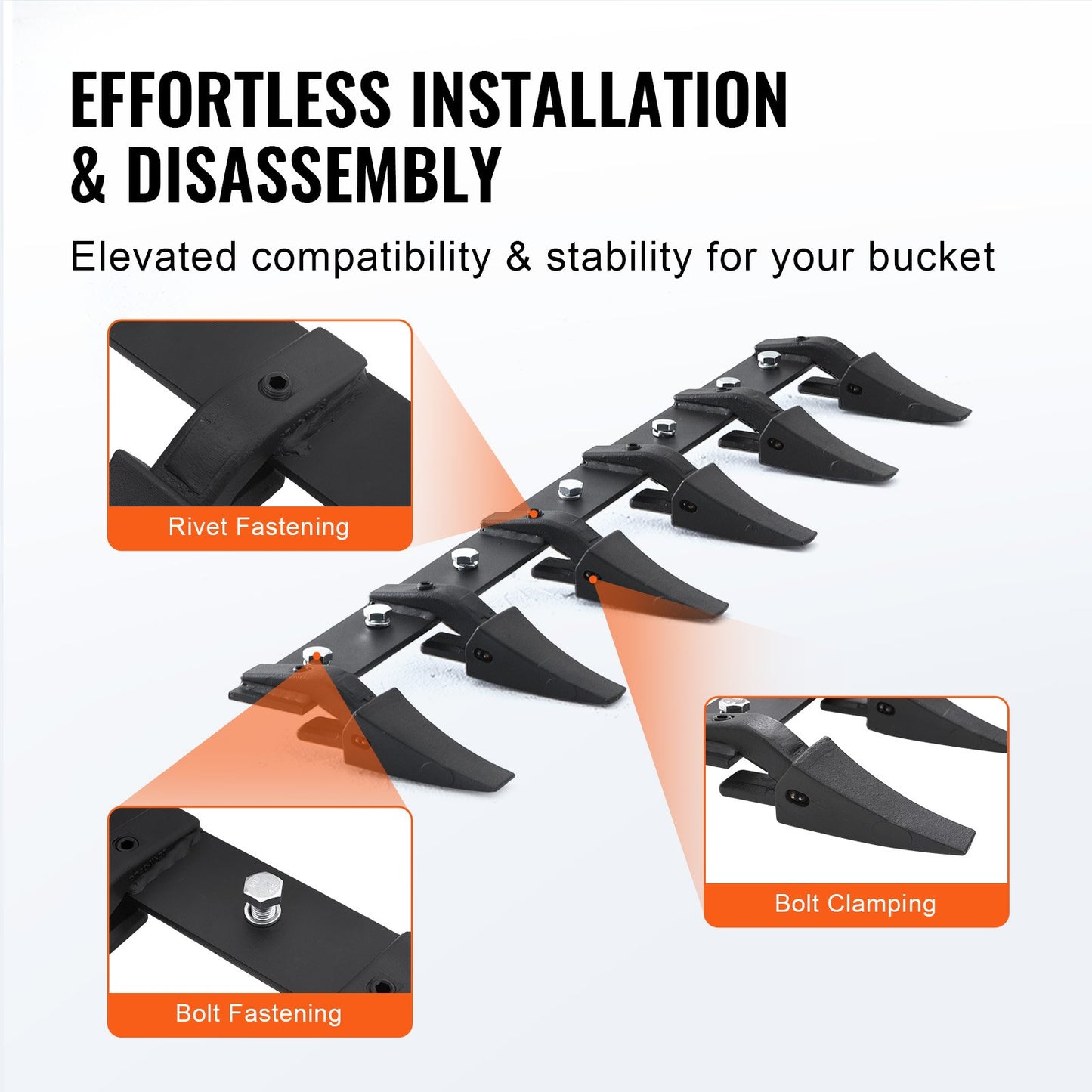 Bucket Tooth Bar, 48'', Heavy Duty Tractor Bucket 6 Teeth Bar for Loader Tractor Skidsteer, 4560 lbs Load-Bearing Capacity Bolt On Design, for Efficient Soil Excavation and Bucket Protection