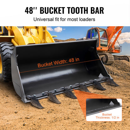 Bucket Tooth Bar, 48'', Heavy Duty Tractor Bucket 6 Teeth Bar for Loader Tractor Skidsteer, 4560 lbs Load-Bearing Capacity Bolt On Design, for Efficient Soil Excavation and Bucket Protection