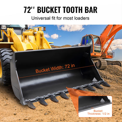 Bucket Tooth Bar, 72'', Heavy Duty Tractor Bucket 9 Teeth Bar for Loader Tractor Skidsteer, 4560 lbs Load-Bearing Capacity Bolt On Design, for Efficient Soil Excavation and Bucket Protection