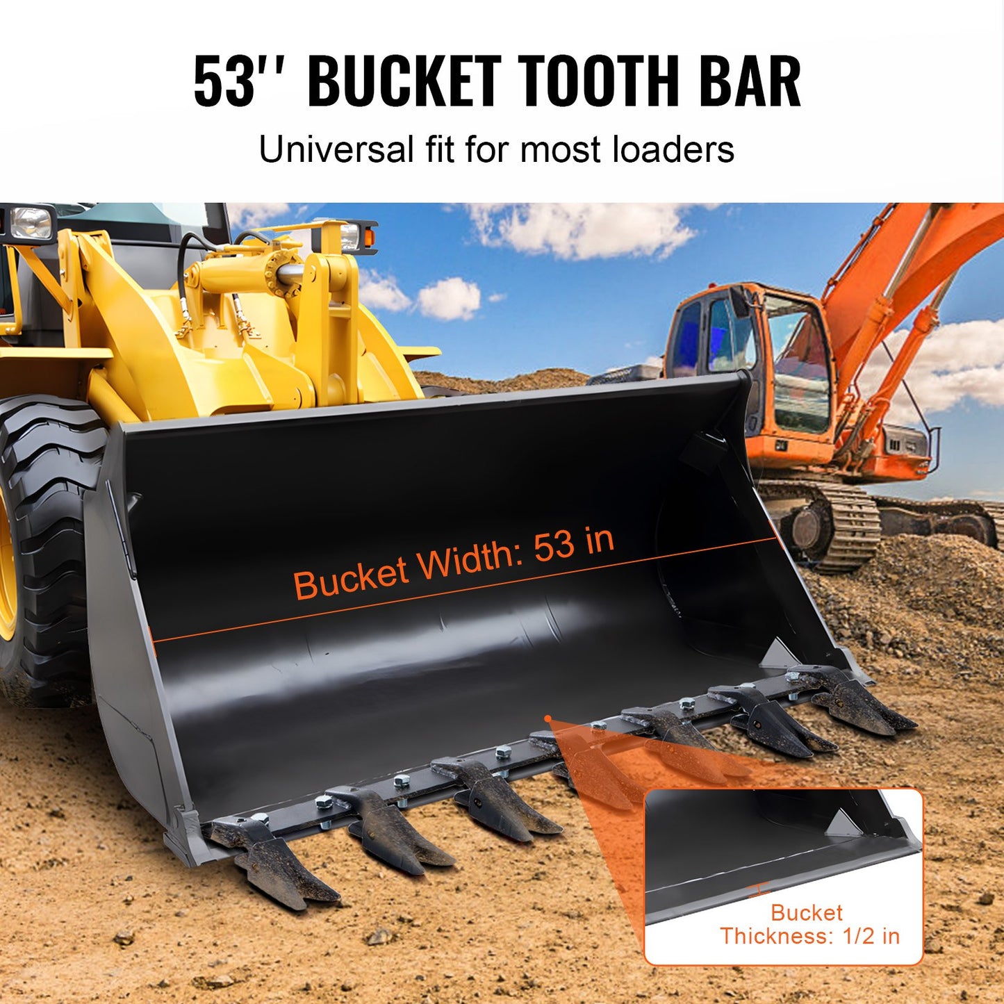 Bucket Tooth Bar, 53'', Heavy Duty Tractor Bucket Teeth Bar for Sub-Compact Tractor Loader, 4560 lbs Load-Bearing Capacity, Fits Bucket Cutting Edges Sized 1/2" or Less with No Drilling Required