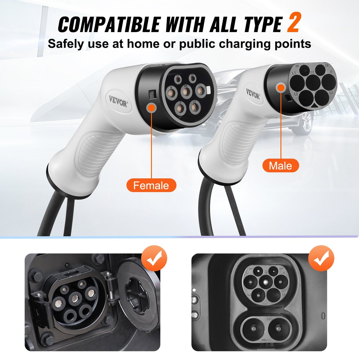 Type 2 to Type 2 EV Charging Cable, 16Amp, 11kW 5 Meters Three Phase Electric Vehicle Car Charging Cable, IP66 Waterproof w Carry Bag, for IEC62196 EV & Plug-in Hybrid Electric Vehicle, CE&TUV