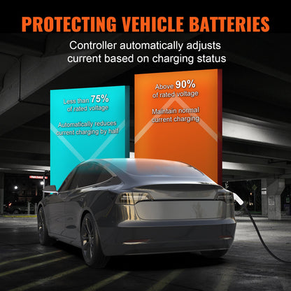 Bärbar elbilsladdare typ 2, 32A 7,36 kW/22 kW, elbilsladdare med 7,5 m laddningskabel CEE 32-kontakt LCD, IEC 62196 laddstation för elbilar med bärväska och laddningskabelkrok, IP66