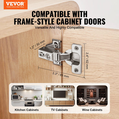 Cabinet Hinges, 60 Packs Partial Overlay Kitchen Cabinet Door Hinges, 100 Degree Opening Angel Soft Close Concealed Cupboard Hinges for Framed + Frameless Cabinet Type, with Mounting Screws
