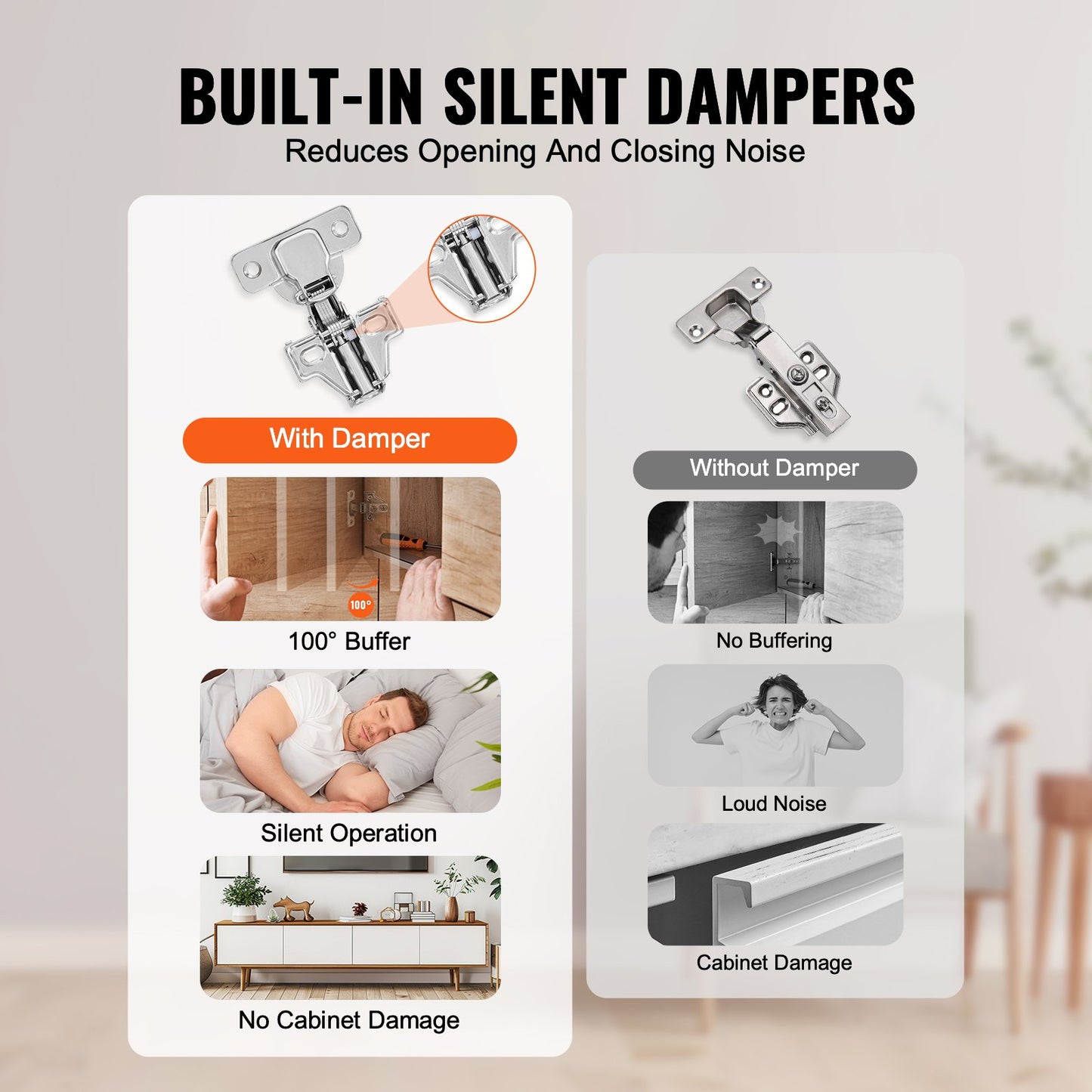 Cabinet Hinges, 60 Packs Partial Overlay Kitchen Cabinet Door Hinges, 100 Degree Opening Angel Soft Close Concealed Cupboard Hinges for Framed + Frameless Cabinet Type, with Mounting Screws