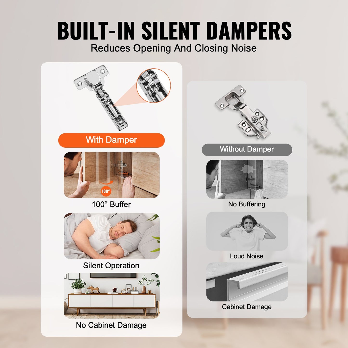 Cabinet Hinges, 60 Packs Full Overlay Kitchen Cabinet Door Hinges, 100 Degree Opening Angel Soft Close Concealed Cupboard Hinges for Frameless Cabinet Type, with Mounting Screws