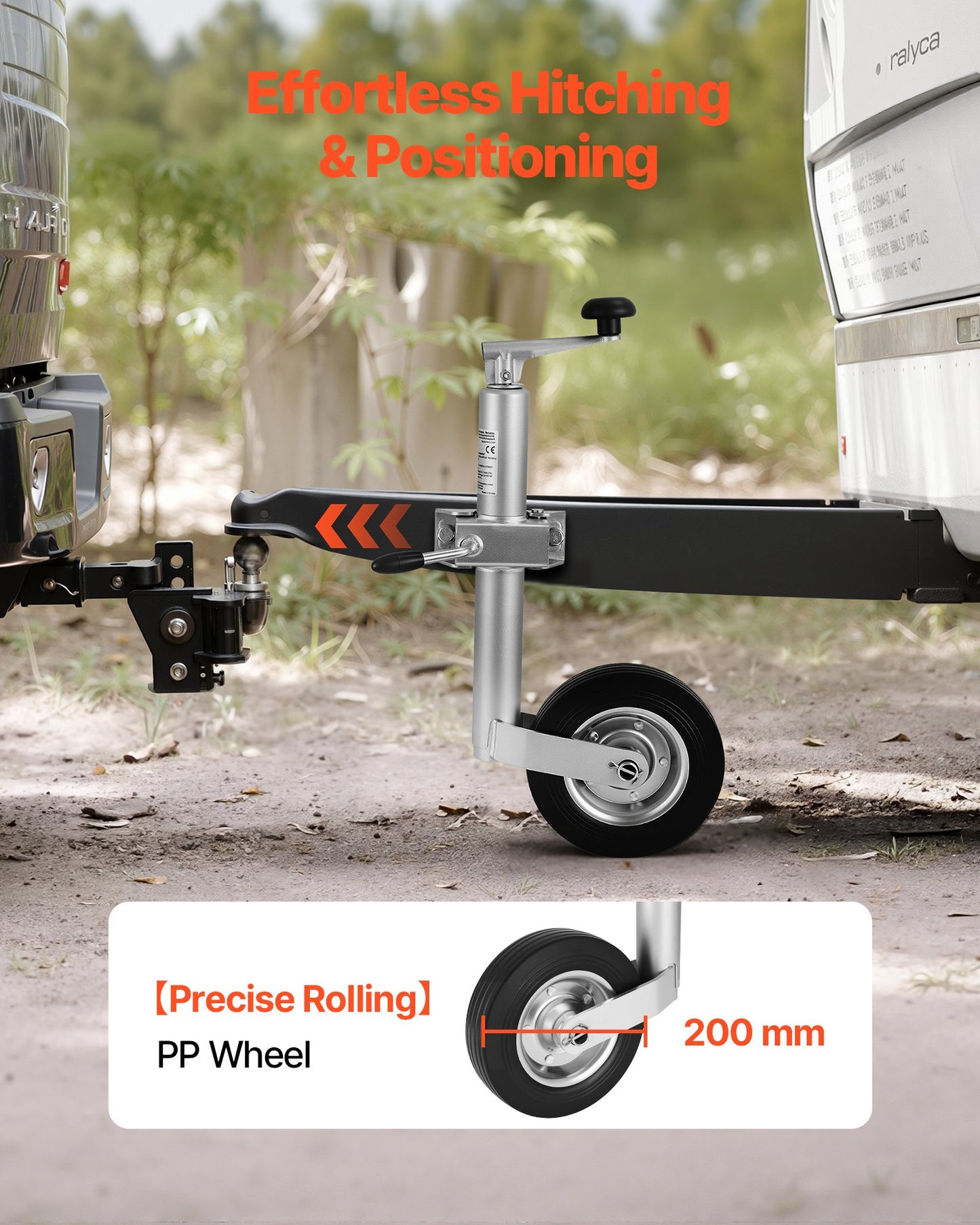 Trailer Jack with Wheel, 150 kg Load Capacity, Heavy Duty Bolt-on Trailer Tongue Jack with Single Wheel & Ergonomic Handle, 230 mm Lift Travel, Fit for RVs, Horse Trailers, Utility Trailers
