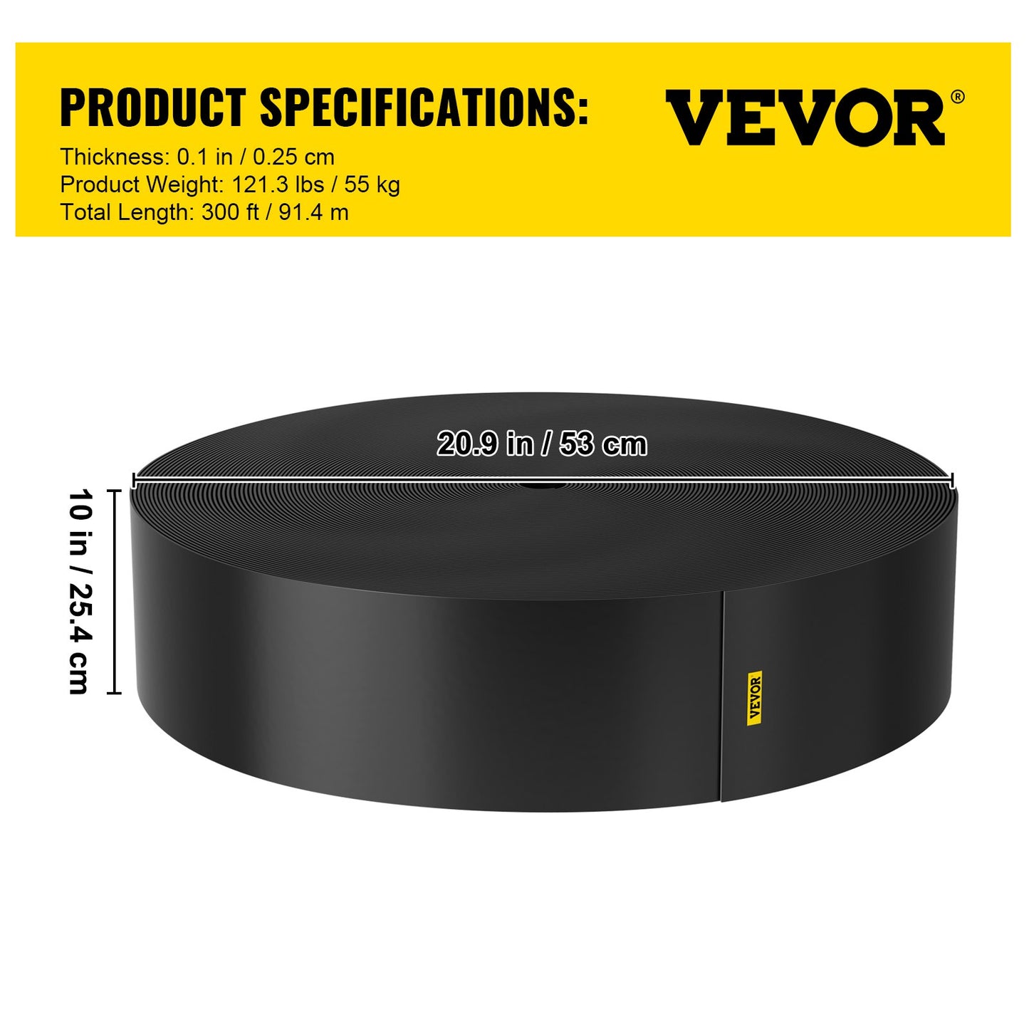 Landscape Edging, 10 inch Depth 300 ft Total Length, Recycled HDPE Coiled Terrace Board, Flexible Bender Border for Landscaping, Lawn, Garden, Yard, Against Invading Weeds, Black