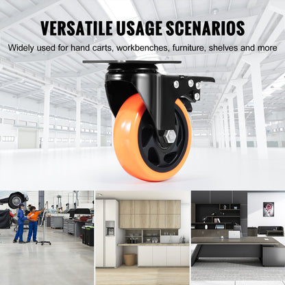 Hjul, 10,1 cm svängbara hjul, 4-pack, med säkerhetslåsning, tysta PVC-hjul, kraftiga 158,8 kg lastkapacitet per hjul, icke-märkande hjul för arbetsbänk med vagnsmöbler