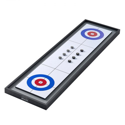 Shuffleboard and Curling 2 in 1 Board Games, 45" Portable Tabletop Set, Two Sided Tabletop Shuffleboard with 8 Rolling Pucks, Shuffleboard and Curling Combo Game Set for Kids and Family