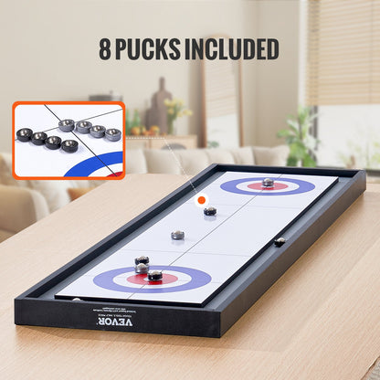 Shuffleboard and Curling 2 in 1 Board Games, 45" Portable Tabletop Set, Two Sided Tabletop Shuffleboard with 8 Rolling Pucks, Shuffleboard and Curling Combo Game Set for Kids and Family