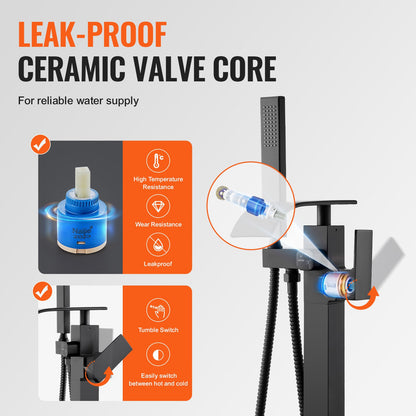 Freestanding Bathtub Faucet, Floor Mount, Freestanding Tub Filler, Shower Mixer Taps, Two Water Modes, 360° Swivel Spout, for Bathing & Showering Pet Bathing Cleaning Drains Toilet Flushing