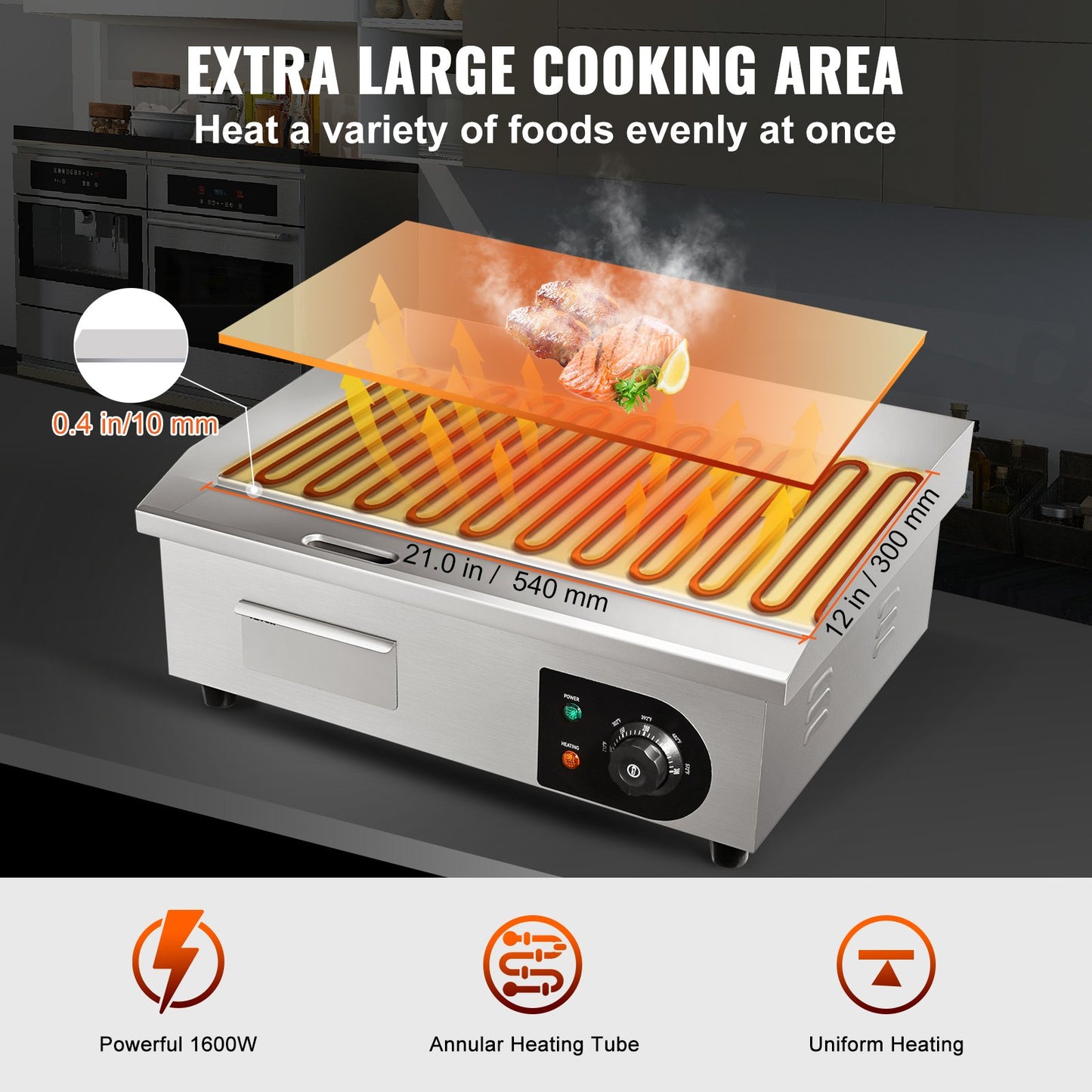 3000W 53.3 cm Commercial Electric Countertop Griddle Flat Top Grill Hot Plate