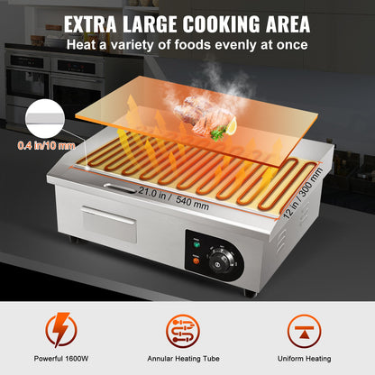 3000W 53.3 cm Commercial Electric Countertop Griddle Flat Top Grill Hot Plate