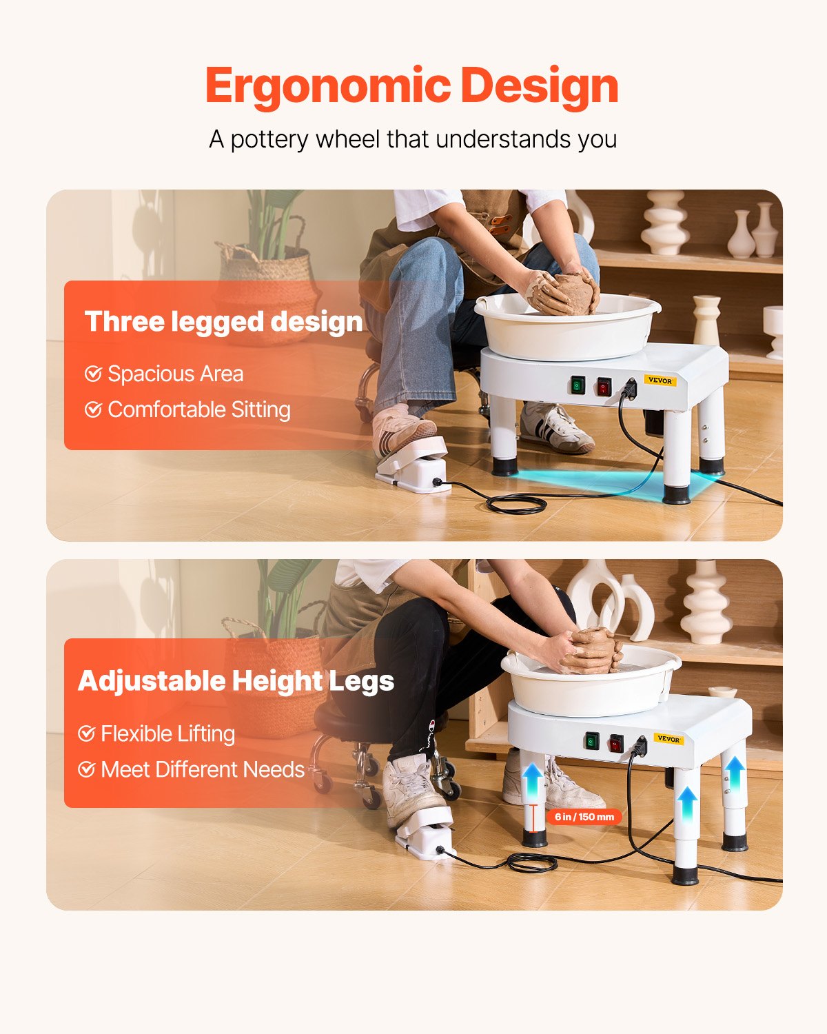 Drejskiva, 28 cm maskin för formning av keramikhjul, justerbar fotpedal med 60-300 varv/min, justerbart lyftben, avtagbart kärl, komplett verktygssats för konsthantverk, gör-det-själv, vit