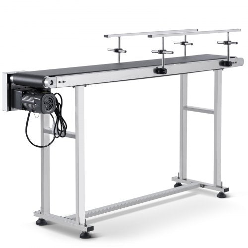 Bandtransportör, 59 x 7,8 tums transportbord, kraftigt motoriserat bandtransportör i rostfritt stål för bläckstrålekodningstillämpningar, motordrivet PVC-band, antistatisk, justerbar hastighet (dubbelt skyddsräcke)