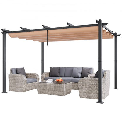 10'x13' Utomhus Utfällbar Pergola med Tak, Aluminium Pergola med Utfällbart Tak, Modern Pergola med Solskyddstak för Uteplatser, Trädgårdar, Däck, Bakgårdar (Beige)