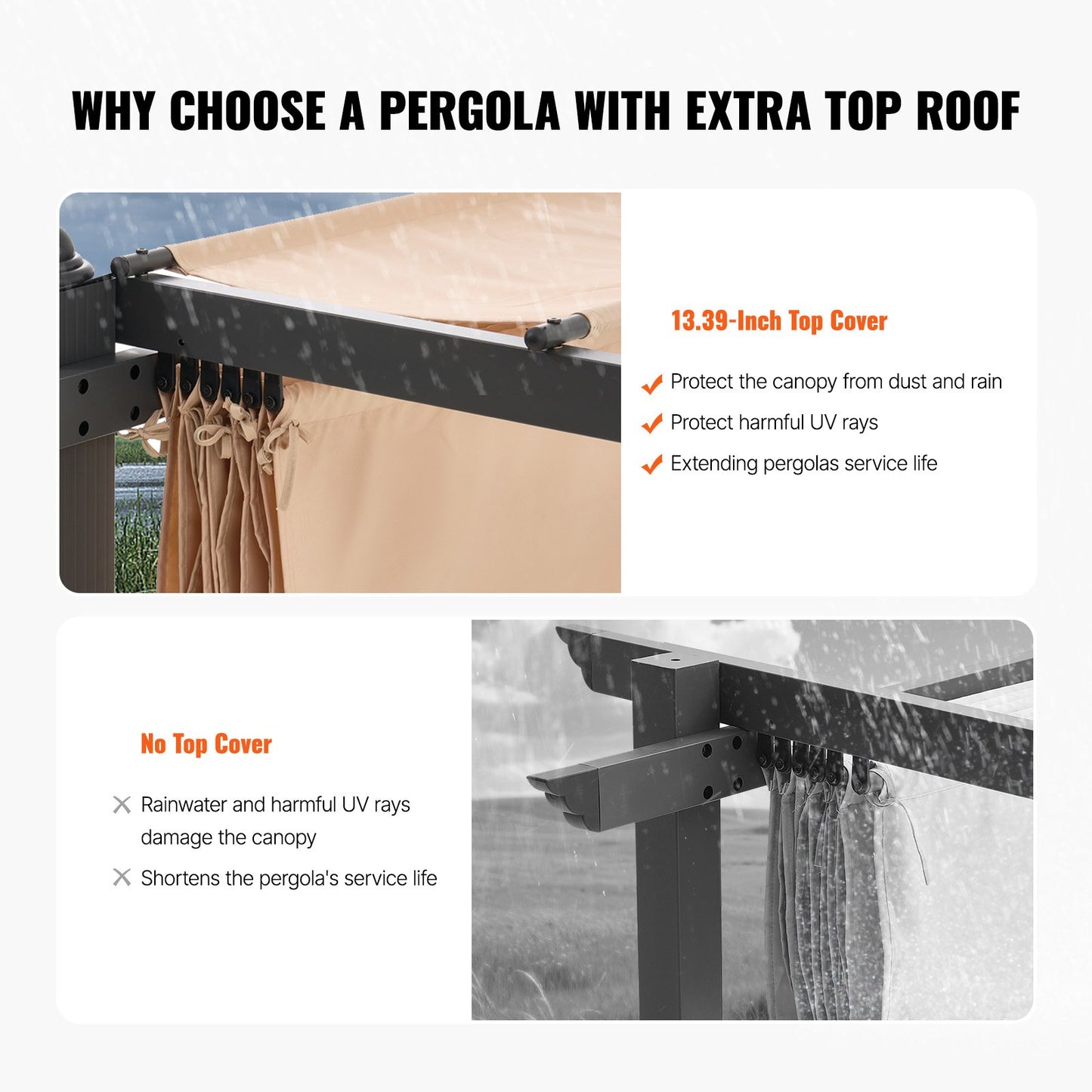 10'x13' Utomhus Utfällbar Pergola med Tak, Aluminium Pergola med Utfällbart Tak, Modern Pergola med Solskyddstak för Uteplatser, Trädgårdar, Däck, Bakgårdar (Beige)