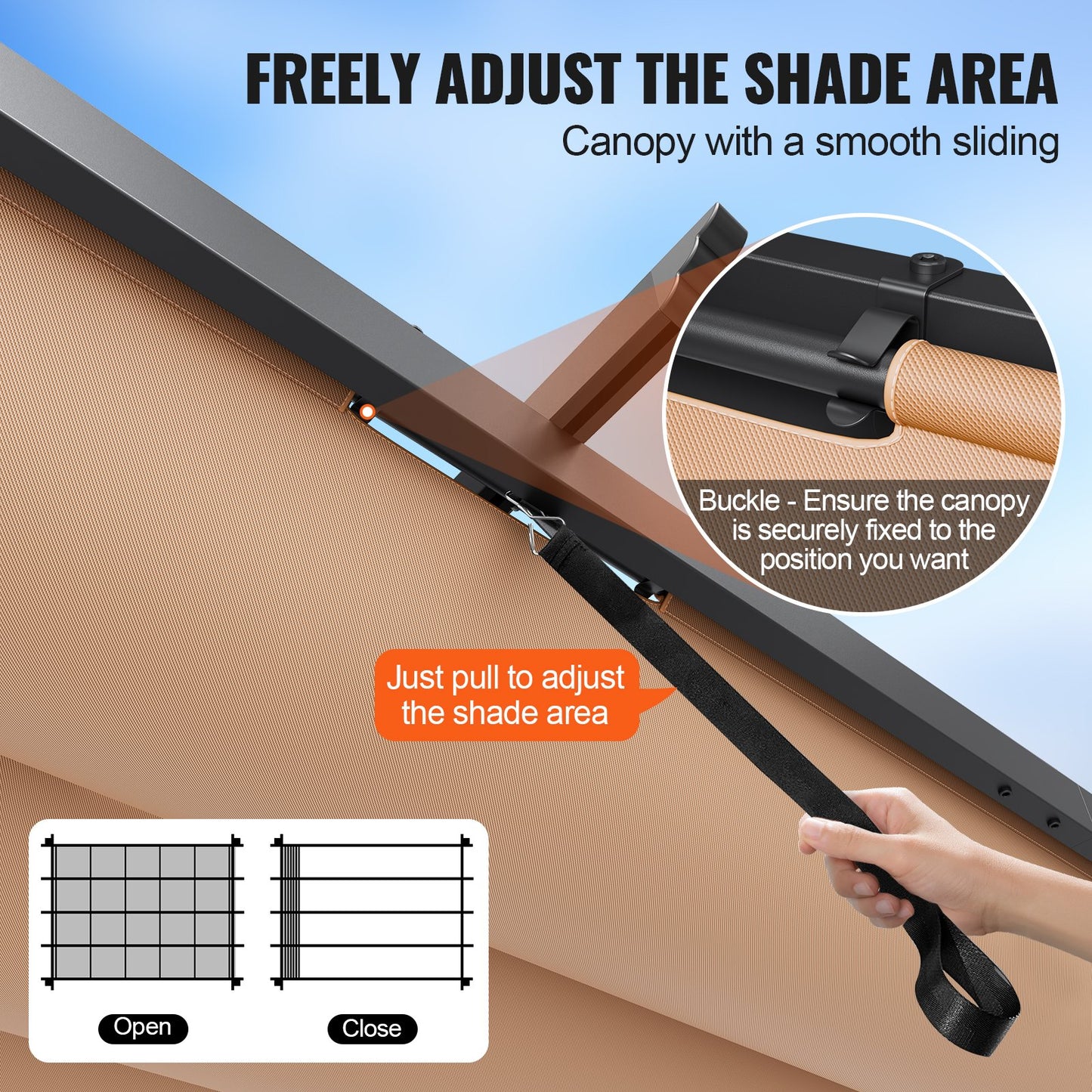 10'x13' Utomhus Utfällbar Pergola med Tak, Aluminium Pergola med Utfällbart Tak, Modern Pergola med Solskyddstak för Uteplatser, Trädgårdar, Däck, Bakgårdar (Beige)