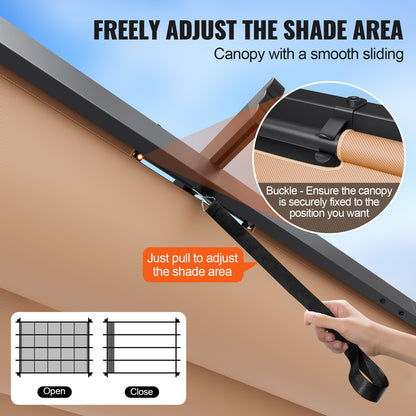 10'x13' Utomhus Utfällbar Pergola med Tak, Aluminium Pergola med Utfällbart Tak, Modern Pergola med Solskyddstak för Uteplatser, Trädgårdar, Däck, Bakgårdar (Beige)