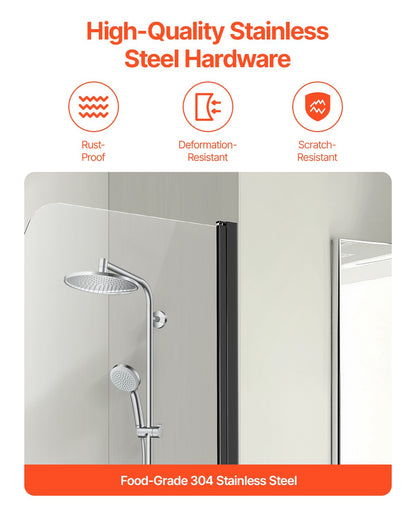 Frameless Bathtub Shower Door, 34 in. W x 55 in. H, Half Shower Door for Bathtub, 180° Rotatable Tempered Glass Door, Half Shower Door with 1/4 in Tempered Glass Bathroom Shower Screen, Black