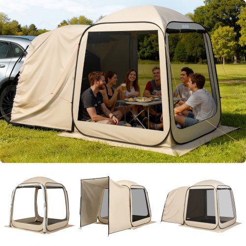 Screen House Tent, 1825 x 1825 x 2200 mm, 4-6 Person Pop Up SUV Tailgate Tent, Portable Screened in Canopy with Carry Bag, Netting Sides, for Car Camping, Garden, Outdoor Activities, Beige