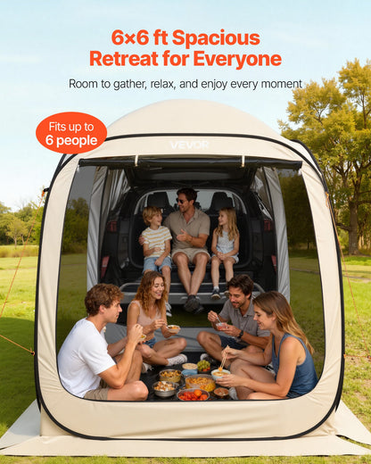Screen House Tent, 1825 x 1825 x 2200 mm, 4-6 Person Pop Up SUV Tailgate Tent, Portable Screened in Canopy with Carry Bag, Netting Sides, for Car Camping, Garden, Outdoor Activities, Beige