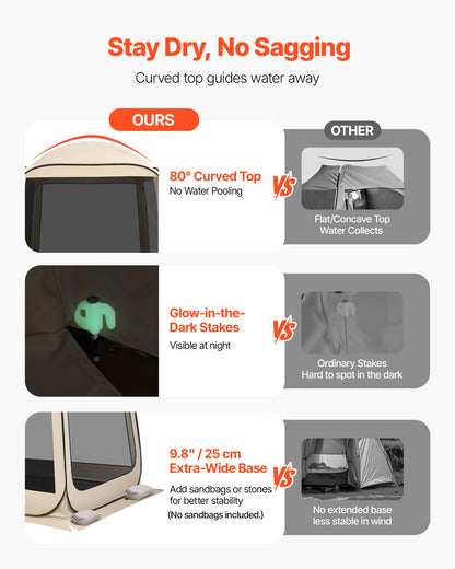 Screen House Tent, 1825 x 1825 x 2200 mm, 4-6 Person Pop Up SUV Tailgate Tent, Portable Screened in Canopy with Carry Bag, Netting Sides, for Car Camping, Garden, Outdoor Activities, Beige