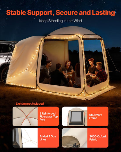 Screen House Tent, 1825 x 1825 x 2200 mm, 4-6 Person Pop Up SUV Tailgate Tent, Portable Screened in Canopy with Carry Bag, Netting Sides, for Car Camping, Garden, Outdoor Activities, Beige