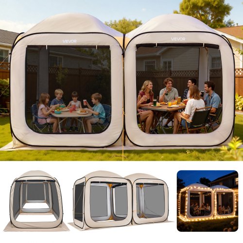 Screen House Tent, 3660 x 1825 x 2200 mm, 2 in 1 Pop Up Screen Tent, Portable Screened in Canopy with Carry Bag, Netting Sides, Ground Stakes, for Garden, Patio, and Outdoor Activities, Beige