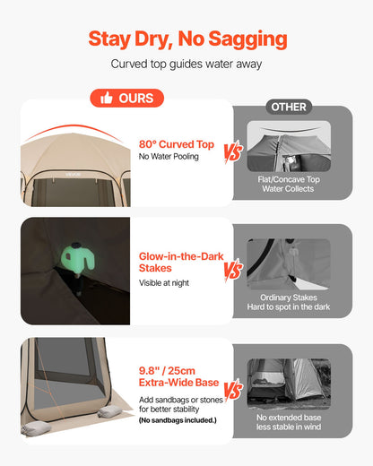 Screen House Tent, 4500 x 4250 x 2450 mm, 12-15 Person Pop Up Screen Tent, Portable Screened in Canopy with Carry Bag, Netting Sides, Ground Stakes, for Garden, Patio, Outdoor Activities, Beige