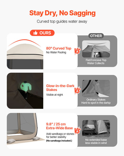 Screen House Tent, 1825 x 1825 x 2200 mm, 4-6 Person Pop Up Screen Tent, Portable Screened in Canopy with Carry Bag, Netting Sides, Ground Stakes, for Garden, Patio, Outdoor Activities, Beige