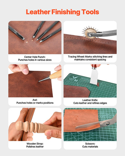 Läderbearbetningsverktygssats, 92 delar läderhantverksverktyg med bärbar läderförvaringsväska, gravyr, stansning, sömnad, stämpling, slipverktyg, perfekt för nybörjare, gör-det-själv-entusiaster och proffs