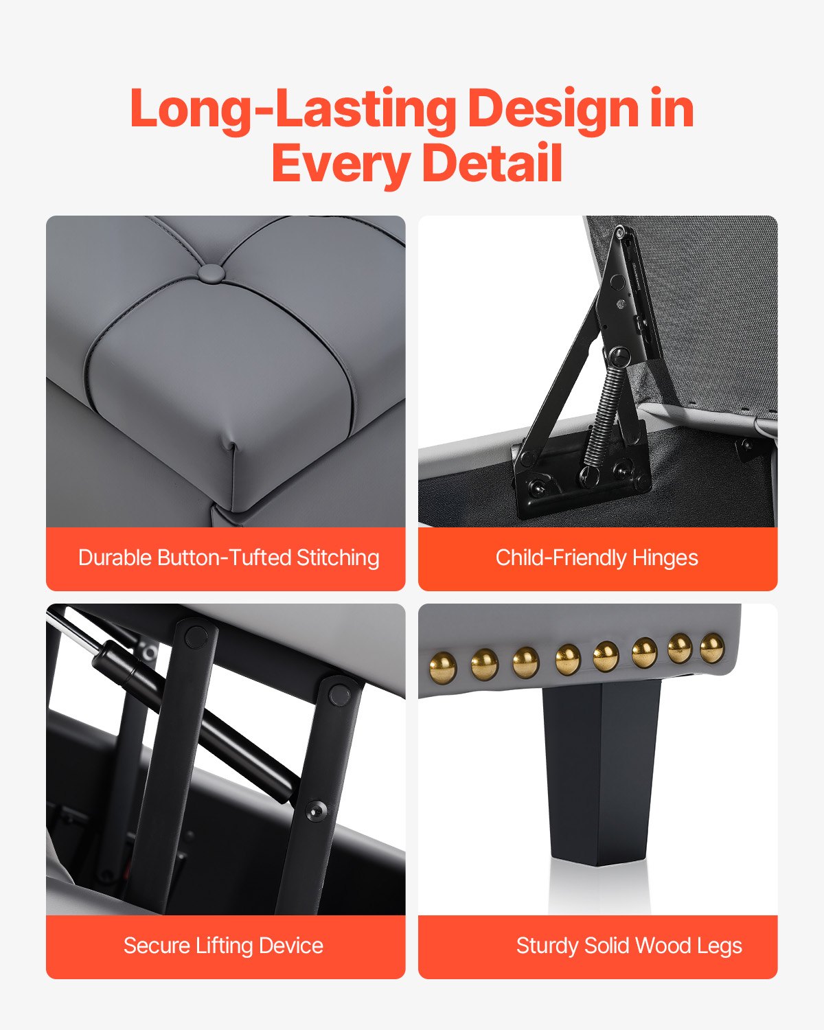 80 cm Square Leather Ottoman with Storage, Upholstered Tufted Button Coffee Table Ottoman with Lift-Top & Flip Design, PU Leather High-Density Sponge for Living Room, Bedroom, Dorm, Grey