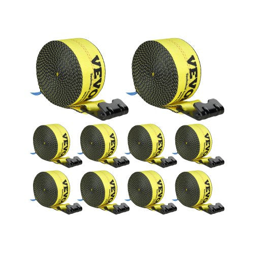 Vinschremmar, 4" x 30', 6000 lbs lastkapacitet, 18000 lbs brottstyrka, lastbilsremmar med platt krok, flakförankringar lastkontroll för släpvagnar, gårdar, räddningar, trädskydd, gul (10-pack)