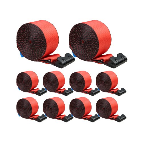 Winch Straps, 4" x 30', 6000 lbs Load Capacity, 18000 lbs Breaking Strength, Truck Straps with Flat Hook, Flatbed Tie Downs Cargo Control for Trailers, Farms, Rescues, Tree Saver, Red (10 Pack)