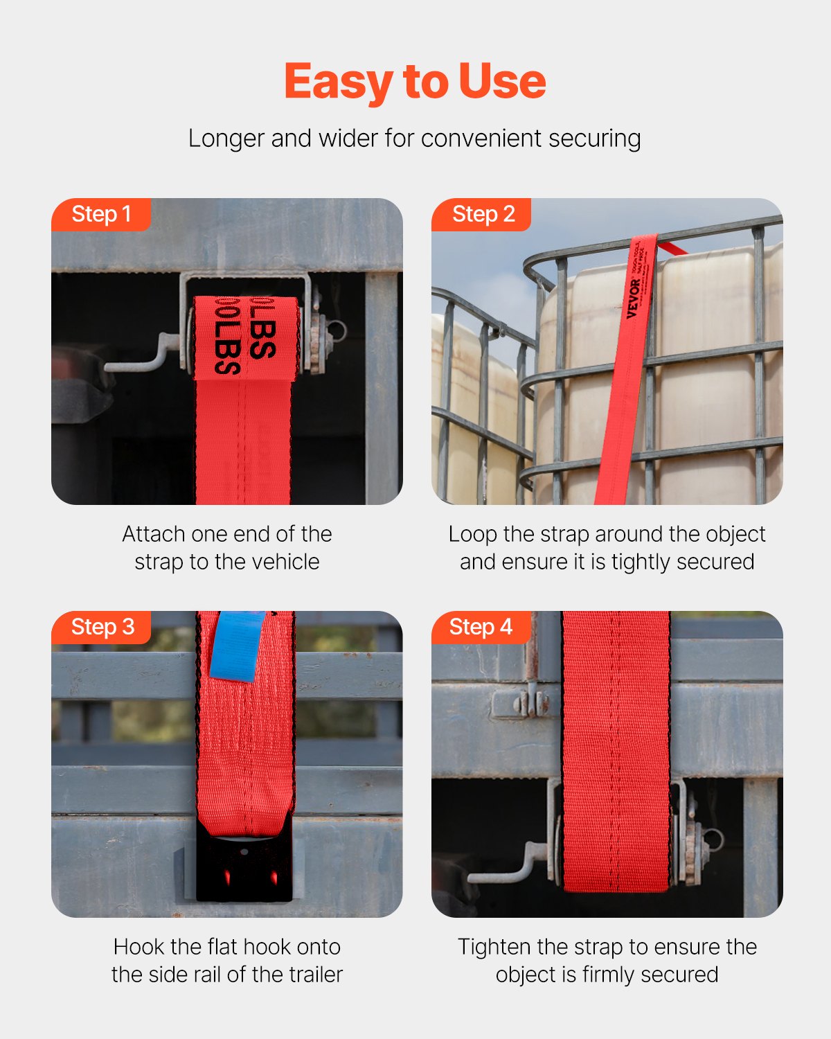 Vinschremmar, 4" x 30', 6000 lbs lastkapacitet, 18000 lbs brottstyrka, lastbilsremmar med platt krok, flakförankringar lastkontroll för släpvagnar, gårdar, räddningar, trädskydd, röd (10-pack)