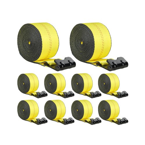 Winch Straps, 4" x 40', 6000 lbs Load Capacity, 18000 lbs Break Strength, Truck Straps with Flat Hook, Flatbed Tie Downs Cargo Control for Trailers, Farms, Rescues, Tree Saver, Yellow (10 Pack)