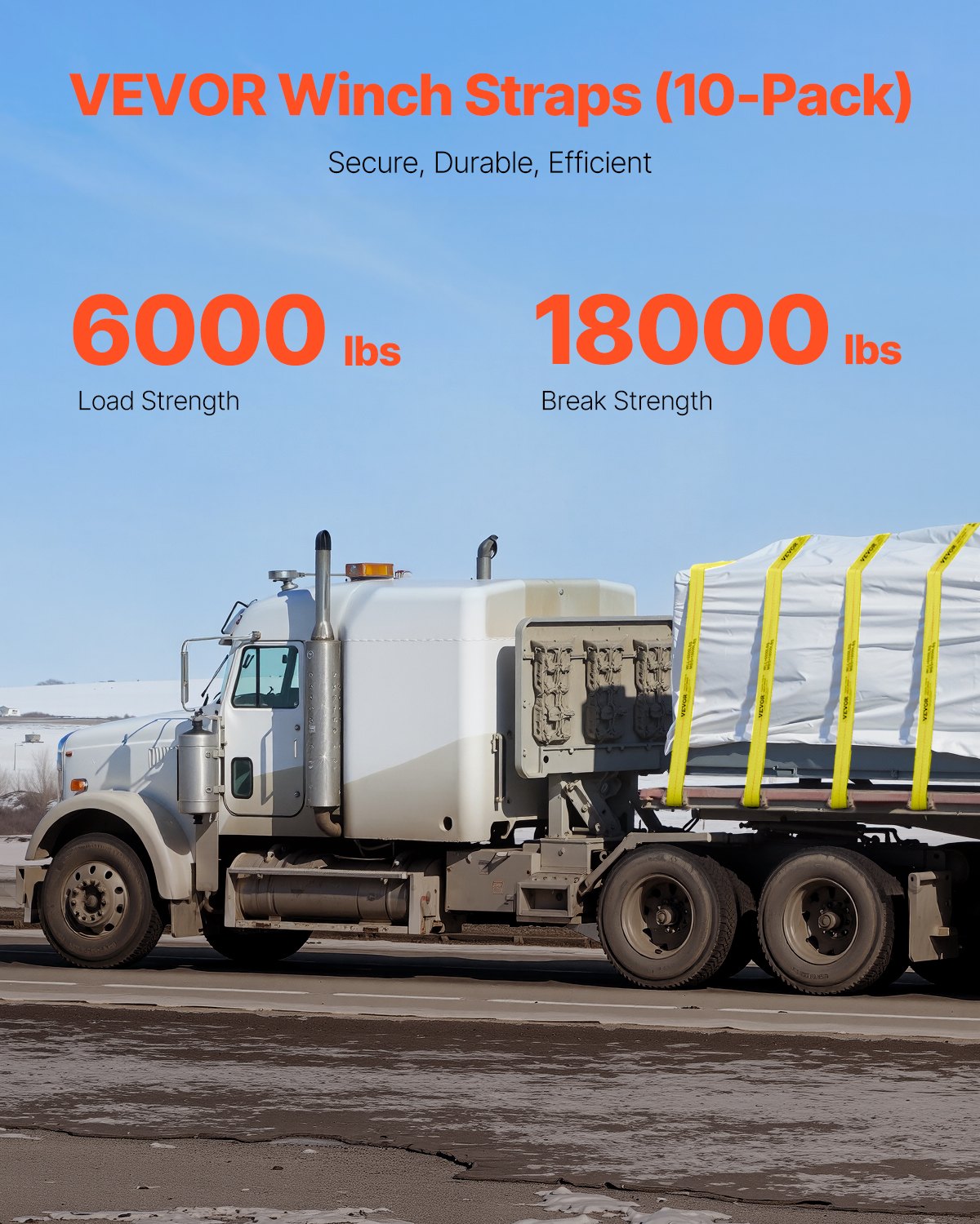 Vinschremmar, 4" x 40', 6000 lbs lastkapacitet, 18000 lbs brottstyrka, lastbilsremmar med platt krok, flakförankringar lastkontroll för släpvagnar, gårdar, räddningar, trädskydd, gul (10-pack)