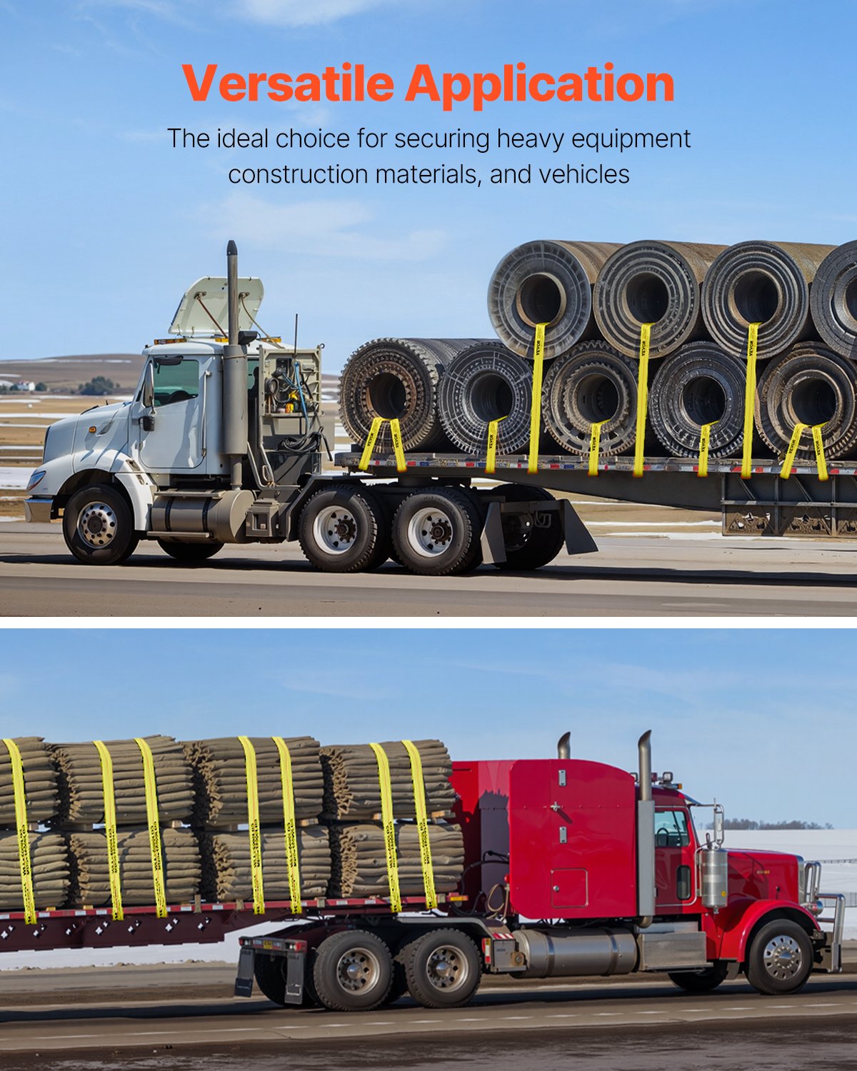 Vinschremmar, 4" x 40', 6000 lbs lastkapacitet, 18000 lbs brottstyrka, lastbilsremmar med platt krok, flakförankringar lastkontroll för släpvagnar, gårdar, räddningar, trädskydd, gul (10-pack)