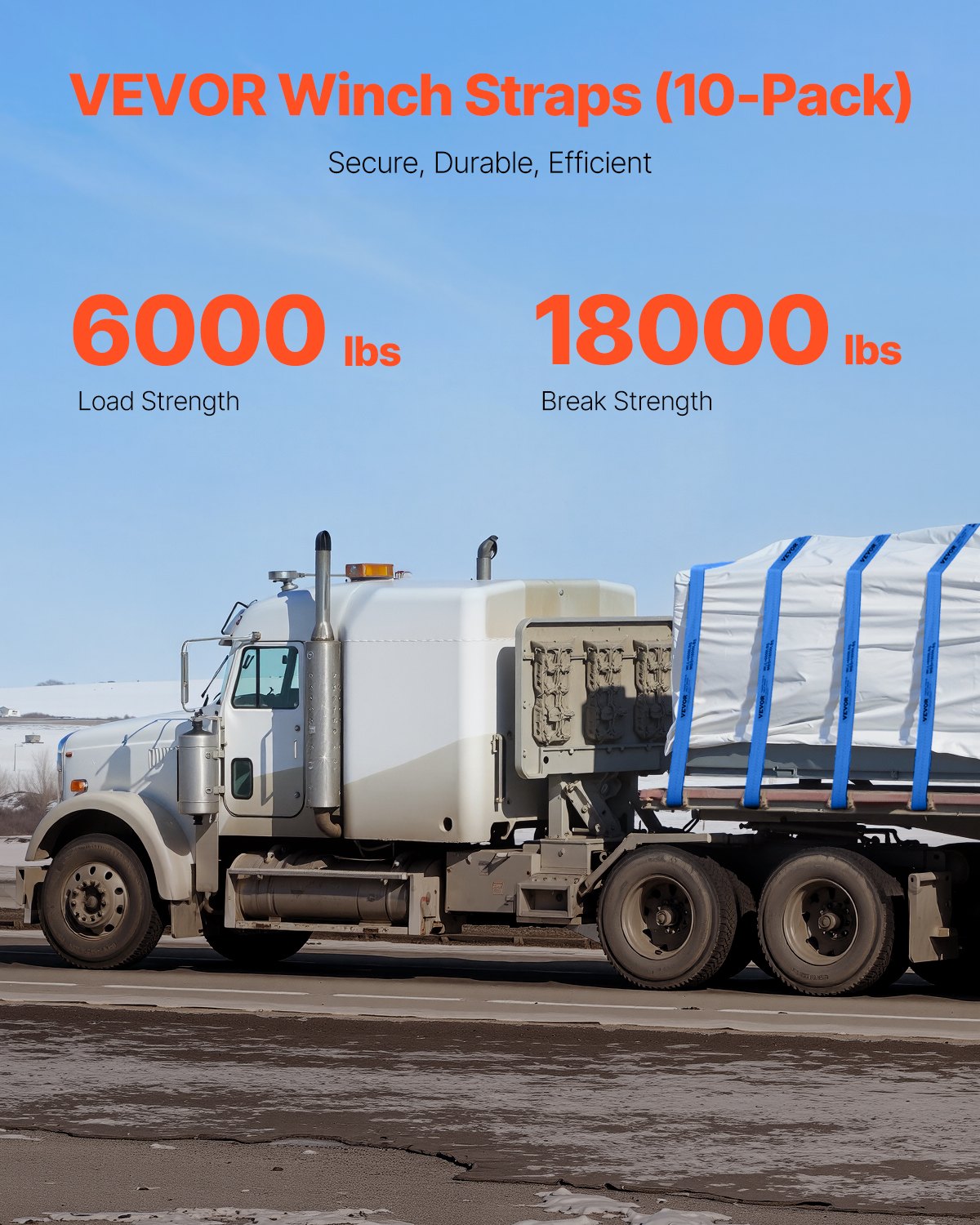 Vinschremmar, 4" x 30', 6000 lbs lastkapacitet, 18000 lbs brottstyrka, lastbilsremmar med platt krok, flakförankringar lastkontroll för släpvagnar, gårdar, räddningar, trädskydd, blå (10-pack)