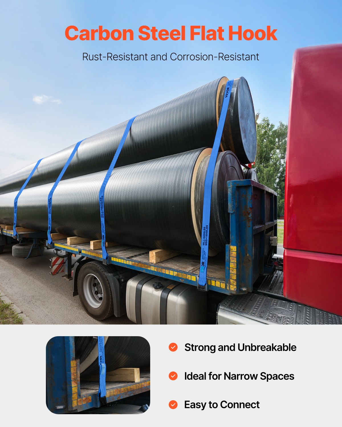 Vinschremmar, 4" x 30', 6000 lbs lastkapacitet, 18000 lbs brottstyrka, lastbilsremmar med platt krok, flakförankringar lastkontroll för släpvagnar, gårdar, räddningar, trädskydd, blå (10-pack)