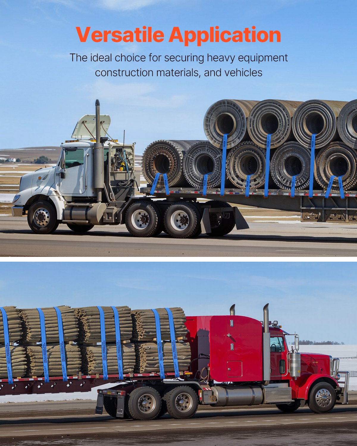 Vinschremmar, 4" x 30', 6000 lbs lastkapacitet, 18000 lbs brottstyrka, lastbilsremmar med platt krok, flakförankringar lastkontroll för släpvagnar, gårdar, räddningar, trädskydd, blå (10-pack)