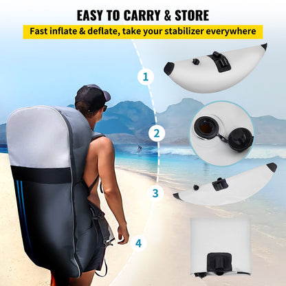 Kayak Outrigger Stabilizer, 2 PCS, PVC Inflatable Outrigger Float with Sidekick Arms Rod, Standing Float Stabilizer System Kit for Kayaks, Canoes, Fishing Boats