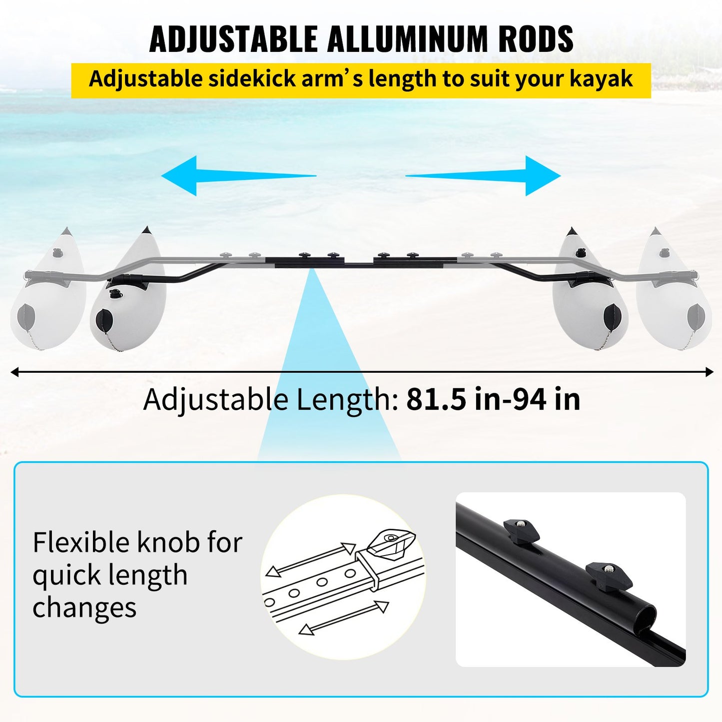 Kayak Outrigger Stabilizer, 2 PCS, PVC Inflatable Outrigger Float with Sidekick Arms Rod, Standing Float Stabilizer System Kit for Kayaks, Canoes, Fishing Boats