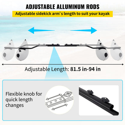 Kayak Outrigger Stabilizer, 2 PCS, PVC Inflatable Outrigger Float with Sidekick Arms Rod, Standing Float Stabilizer System Kit for Kayaks, Canoes, Fishing Boats
