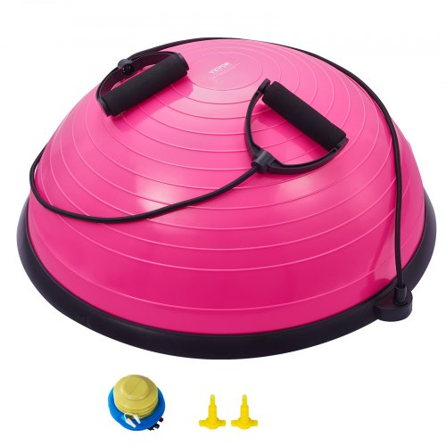 Half Exercise Ball Trainer, 23 inch Balance Ball Trainer, 660lbs Capacity Stability Ball, Yoga Ball with Resistance Bands & Foot Pump, Strength Fitness Ball for Home Gym, Full Body Workout, Pink