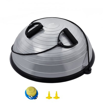 Halv träningsbolltränare, 23 tums balansbolltränare, 660 kg kapacitet stabilitetsboll, yogaboll med motståndsband och fotpump, styrketräningsboll för hemmagym, helkroppsträning, grå