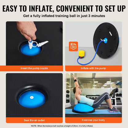 Half Exercise Ball Trainer, 23 inch Balance Ball Trainer, 660 lbs Capacity Stability Ball, Yoga Ball with Resistance Bands and Pump, Strength Fitness Ball for Home Gym, Full Body Workouts, Blue